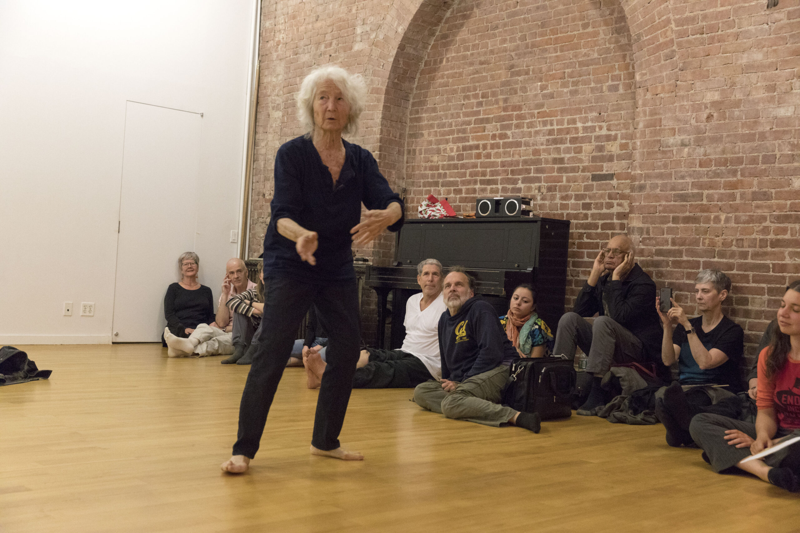 Photo: An evening with Simone Forti, K.J. Holmes and Daniel Lepkoff And a conversation with the artists moderated by Wendy Perron. "Sundays on Broadway" Cathy Weis Projects Performers: performance photographed: Sunday, June 4, 2017; 6:00 PM at WeisAcres in SoHo, 537 Broadway, #3 (between Prince and Spring Streets) NYC; Photograph: © 2017 Richard Termine PHOTO CREDIT - Richard Termine